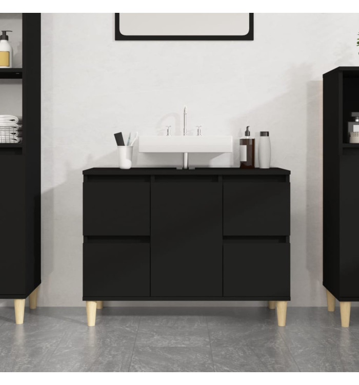 Meuble d'évier noir 80x33x60 cm bois d'ingénierie | Mobilier & Déco