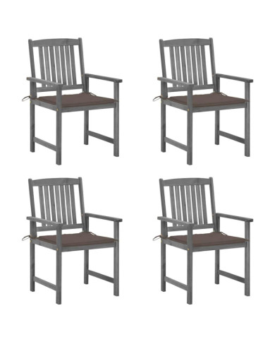 Chaises de jardin et coussins lot de 4 Gris Bois acacia massif | Mobilier & Déco
