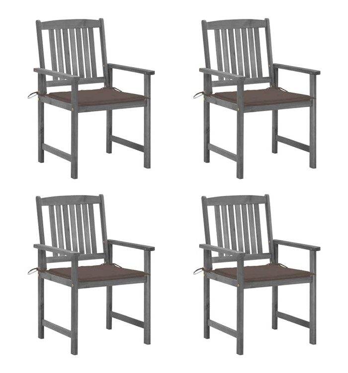 Chaises de jardin et coussins lot de 4 Gris Bois acacia massif | Mobilier & Déco