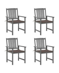 Chaises de jardin et coussins lot de 4 Gris Bois acacia massif | Mobilier & Déco