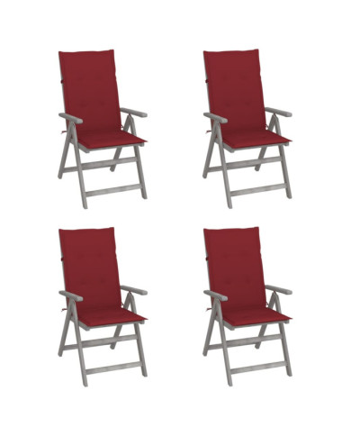 Chaises inclinables de jardin lot de 4 et coussins Bois acacia | Mobilier & Déco