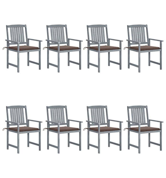Chaises de jardin et coussins lot de 8 Bois acacia solide Gris | Mobilier & Déco