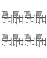 Chaises de jardin et coussins lot de 8 Bois acacia solide Gris | Mobilier & Déco