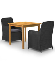 Ensemble à manger de jardin 3 pcs Noir | Mobilier & Déco