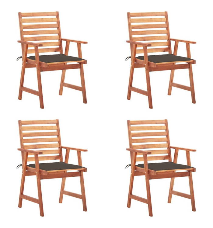 Chaises à manger d'extérieur lot de 4 et coussins Acacia massif | Mobilier & Déco