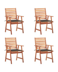Chaises à manger d'extérieur lot de 4 et coussins Acacia massif | Mobilier & Déco