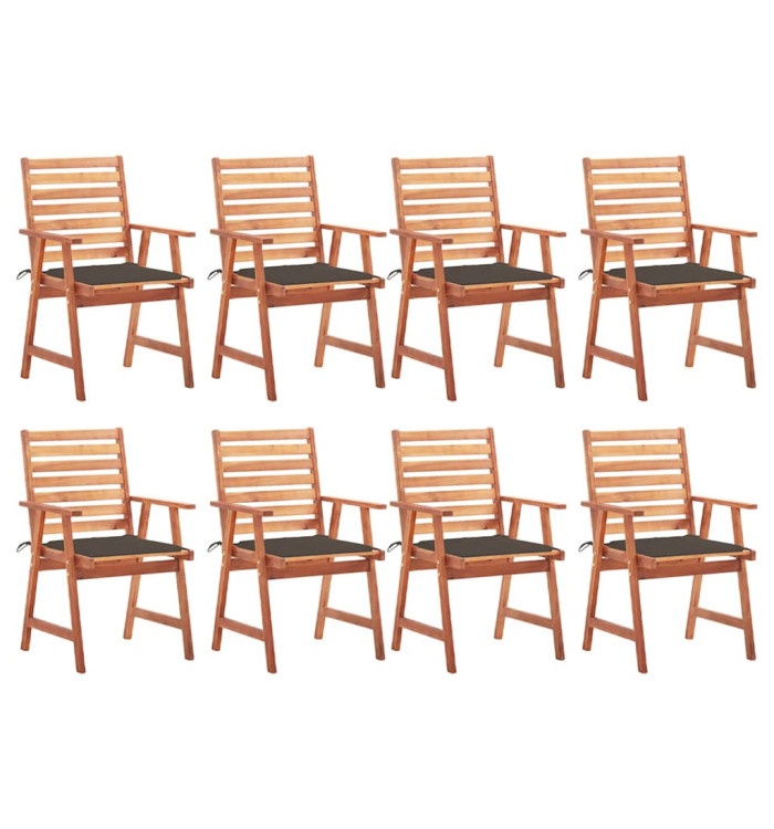 Chaises à manger d'extérieur lot de 8 et coussins Acacia massif | Mobilier & Déco