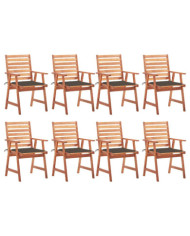 Chaises à manger d'extérieur lot de 8 et coussins Acacia massif | Mobilier & Déco
