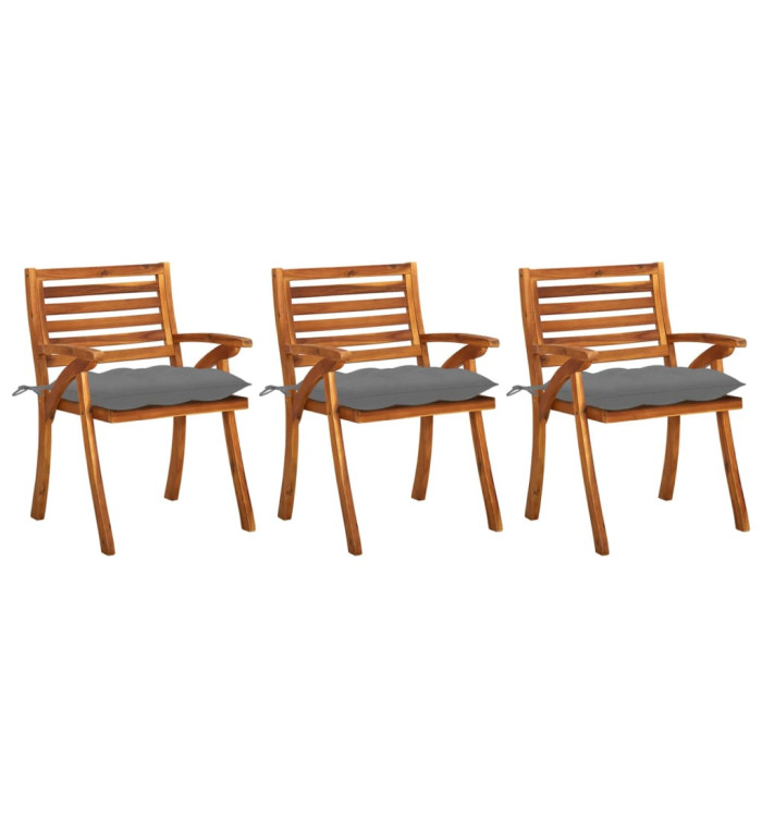 Chaises à manger de jardin avec coussins lot de 3 Acacia massif | Mobilier & Déco