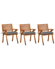 Chaises à manger de jardin avec coussins lot de 3 Acacia massif | Mobilier & Déco