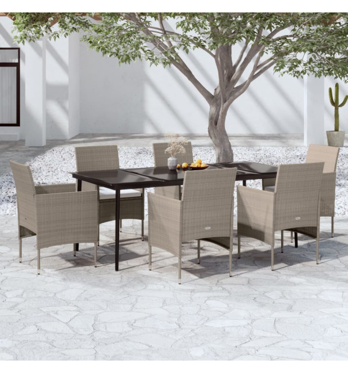 Ensemble à manger de jardin coussins 7 pcs Beige/noir | Mobilier & Déco