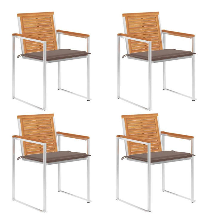 Chaises de jardin lot de 4 avec coussins Bois d'acacia massif | Mobilier & Déco