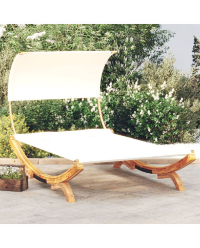 Lit repos avec auvent 165x203x126 cm Bois courbé massif Crème | Mobilier & Déco