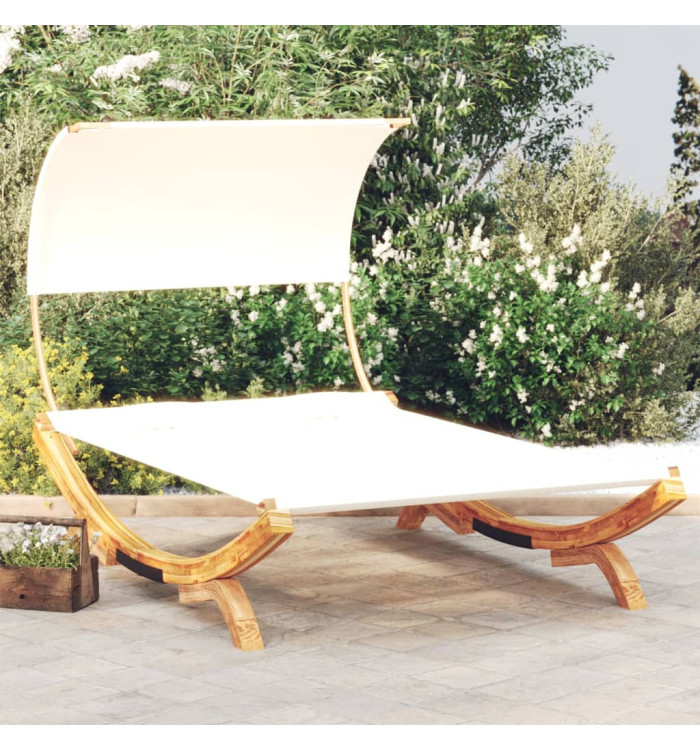 Lit repos avec auvent 165x203x126 cm Bois courbé massif Crème | Mobilier & Déco