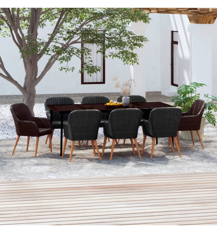 Ensemble à manger de jardin avec coussins 9 pcs noir | Mobilier & Déco