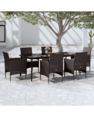 Ensemble à manger de jardin avec coussins 7 pcs Noir | Mobilier & Déco