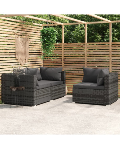 Salon de jardin 3 pcs avec coussins Gris Résine tressée | Mobilier & Déco