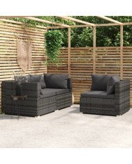 Salon de jardin 3 pcs avec coussins Gris Résine tressée | Mobilier & Déco