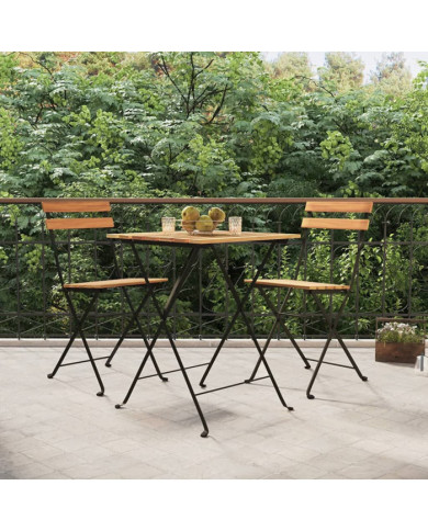 Chaises de bistrot pliantes lot de 2 Bois de teck solide acier | Mobilier & Déco