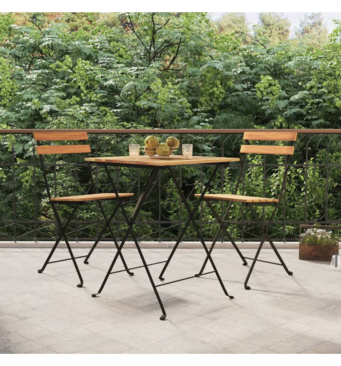 Chaises de bistrot pliantes lot de 2 Bois de teck solide acier | Mobilier & Déco