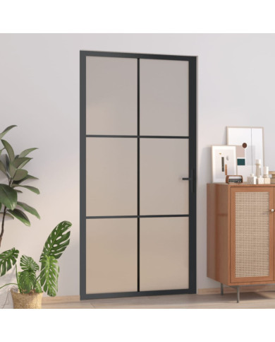 Porte intérieure 102,5x201,5 cm Noir Verre mat et aluminium | Mobilier & Déco