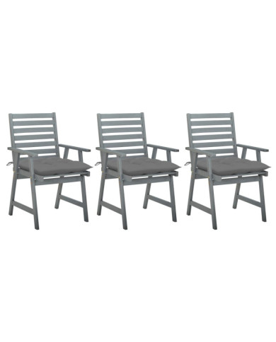 Chaises à manger d'extérieur lot de 3 et coussins Acacia massif | Mobilier & Déco