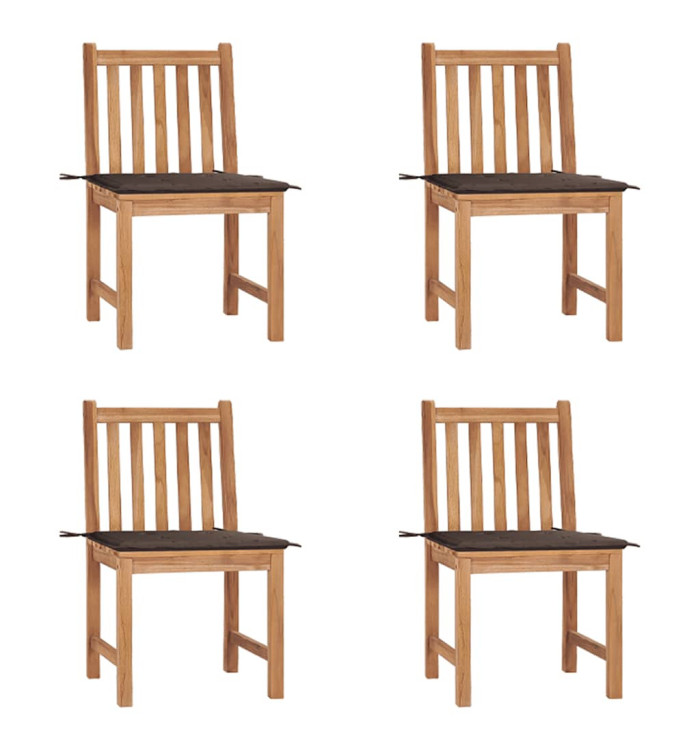 Chaises de jardin lot de 4 avec coussins Bois de teck massif | Mobilier & Déco