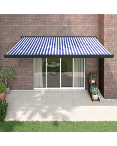 Auvent rétractable bleu et blanc 4x3 m tissu et aluminium | Mobilier & Déco