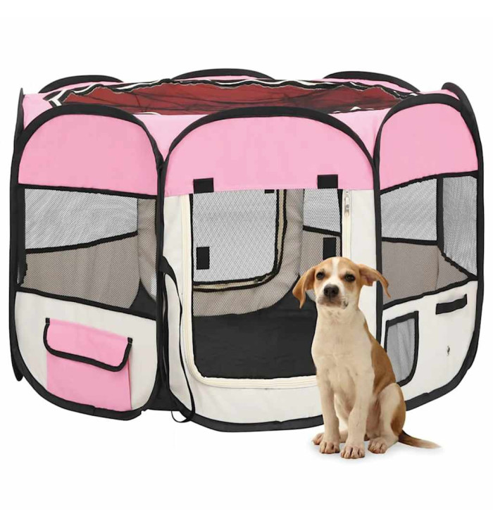 Parc pour chiens pliable avec sac de transport Rose 90x90x58 cm | Mobilier & Déco