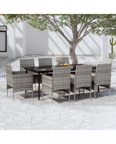 Ensemble à manger de jardin et coussins 9pcs Gris/noir | Mobilier & Déco