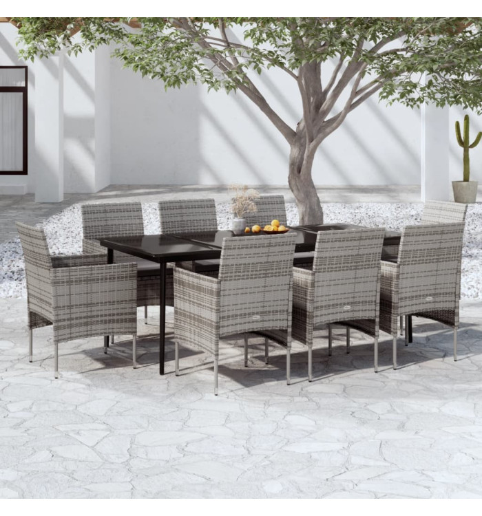Ensemble à manger de jardin et coussins 9pcs Gris/noir | Mobilier & Déco