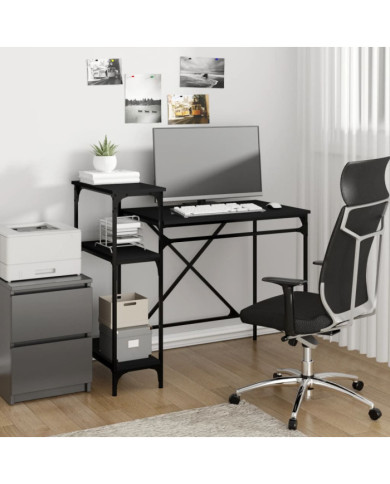 Bureau avec étagères noir 105x50x90 cm bois d'ingénierie et fer | Mobilier & Déco