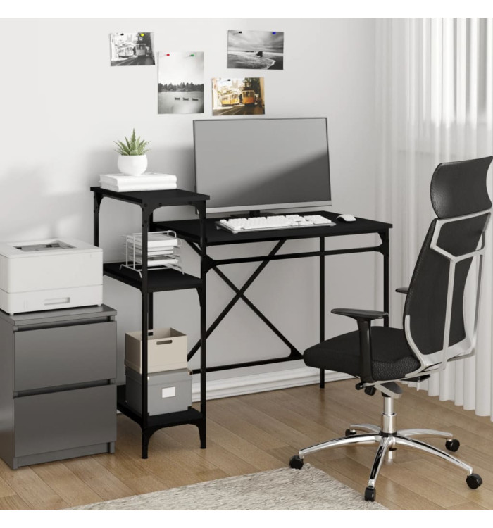 Bureau avec étagères noir 105x50x90 cm bois d'ingénierie et fer | Mobilier & Déco