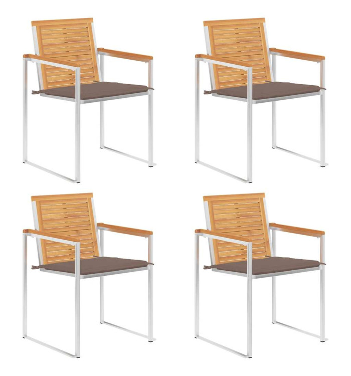 Chaises de jardin lot de 4 avec coussins Bois de teck massif | Mobilier & Déco