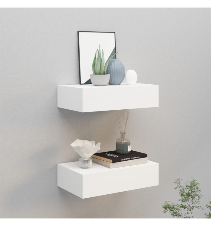 Étagères à tiroirs murales 2 pcs Blanc 40x23,5x10 cm MDF | Mobilier & Déco