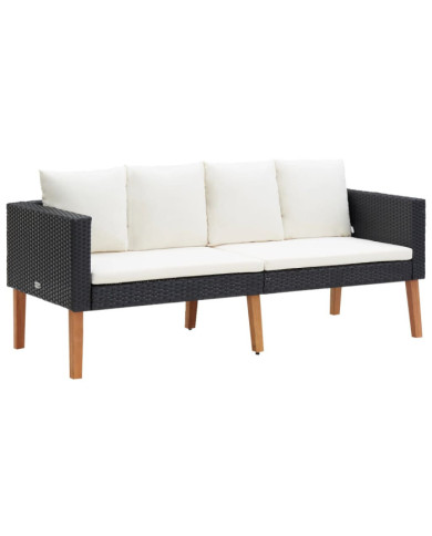Canapé de jardin à 2 places avec coussins Résine tressée Noir | Mobilier & Déco