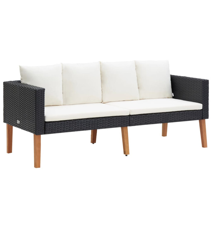 Canapé de jardin à 2 places avec coussins Résine tressée Noir | Mobilier & Déco