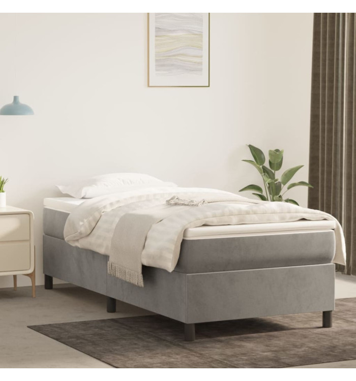 Sommier à lattes de lit et matelas Gris clair 90x200 cm Velours | Mobilier & Déco