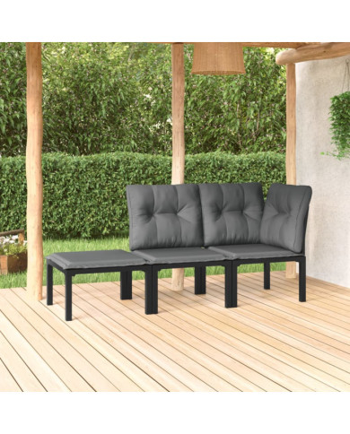 Salon de jardin 3 pcs noir et gris résine tressée | Mobilier & Déco