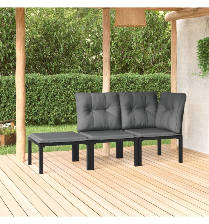 Salon de jardin 3 pcs noir et gris résine tressée | Mobilier & Déco