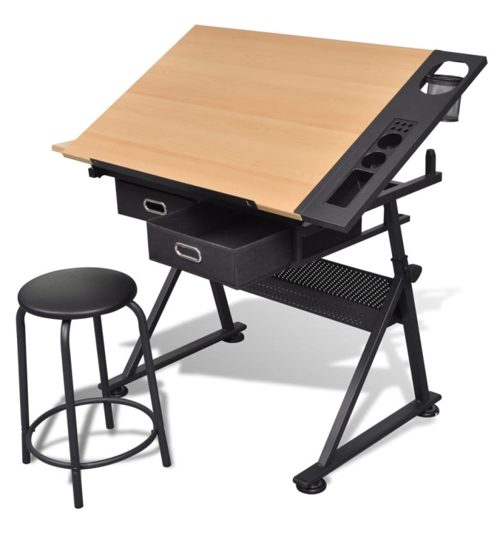 Table à dessin inclinable 2 tiroirs et tabouret | Mobilier & Déco