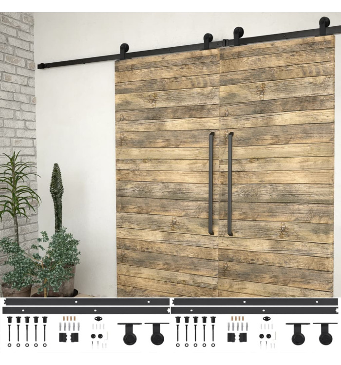 Kits de fixation pour porte coulissante 2 pcs 183 cm Acier Noir | Mobilier & Déco