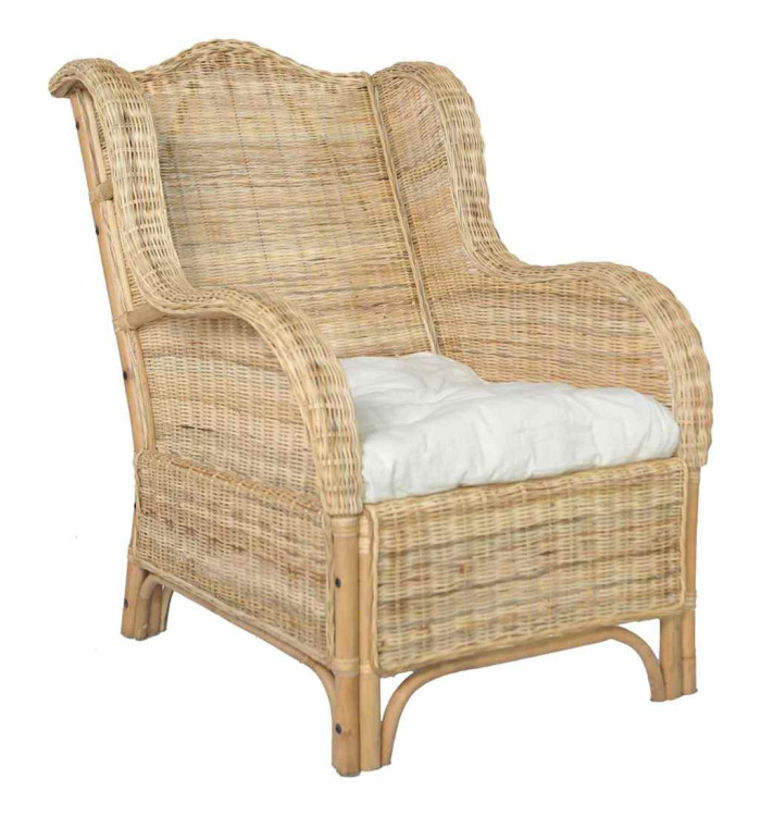 Canapé avec coussin Rotin naturel et lin | Mobilier & Déco