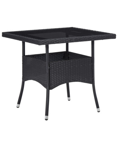Table à dîner d'extérieur Noir Résine tressée et verre | Mobilier & Déco