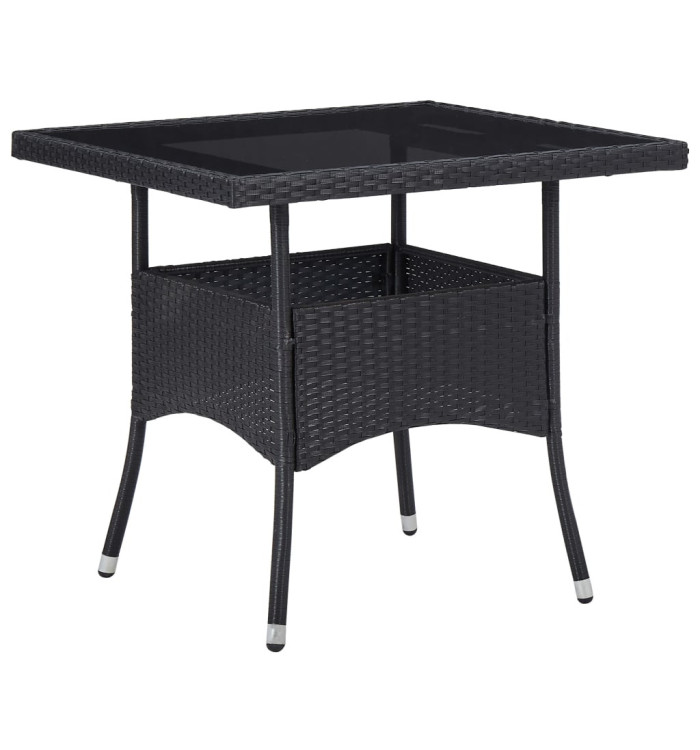 Table à dîner d'extérieur Noir Résine tressée et verre | Mobilier & Déco