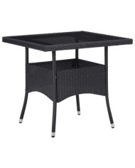Table à dîner d'extérieur Noir Résine tressée et verre | Mobilier & Déco