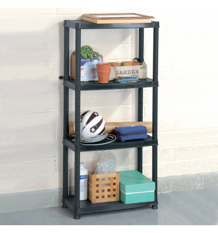 Étagère de rangement à 4 niveaux Noir 61x30,5x130 cm Plastique | Mobilier & Déco