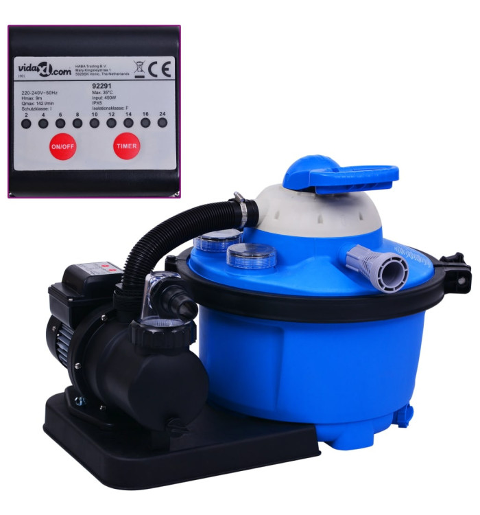 Pompe de filtration à sable avec minuterie 450 W 25 L | Mobilier & Déco