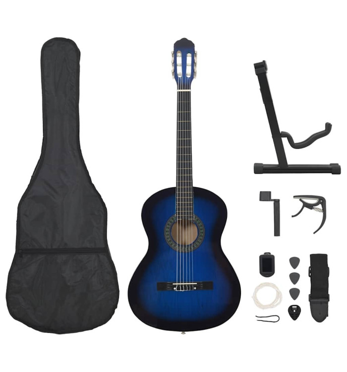 Jeu de guitare classique de débutant 12 pcs Bleu 4/4 39" | Mobilier & Déco
