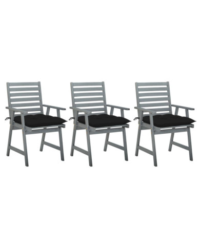 Chaises à manger d'extérieur lot de 3 et coussins Acacia massif | Mobilier & Déco